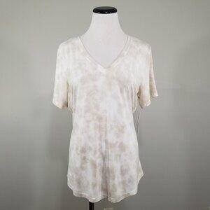 Nwt Old Navy T-Shirt Size M Womens Beige Tie Dye LUXE Knit Tee Top V-Neck